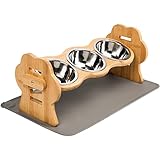 Bewahly Hundenapf Erhöht, Höhenverstellbar Katzennapf, Futterstation aus Bambus mit Unterlage, Futternapf für Katzen und Kleine Hunde, 3 Edelstahl Fressnapf, Hundeschüssel, Katzenschüssel, Welpennapf