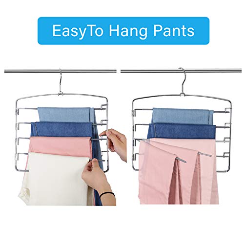 Pants Hangers Space Saving 3 Pack No Slip 5 Layers Multi Functional Pants Rack Stainless Steel Swing Arm Space Saver Hanger For Trousers Jeans Towels Scarf Tie （Grey） #TOP3