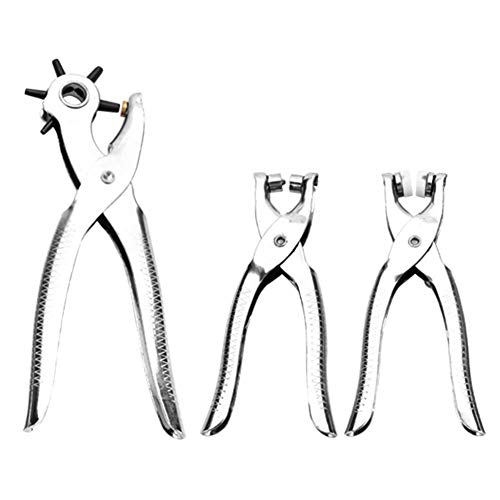 Jacksking Alicate de perfuração, 3 peças de furador de cinto de couro + alicate de ilhós + kit de fe