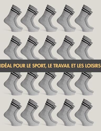 Basic Treasure 20 Paires Chaussettes Tennis, Grises à Rayures, 47-49 – vue 6