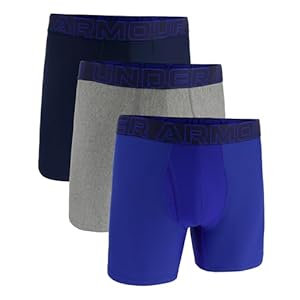 Under Armour Herren Tech Performance Boxershorts im 3er-Pack, 15 cm Beinlänge – atmungsaktiv, feuchtigkeitsableitend, weiches Tragegefühl, ganztägiger Komfort, Schwarz/Blau/Grau, L