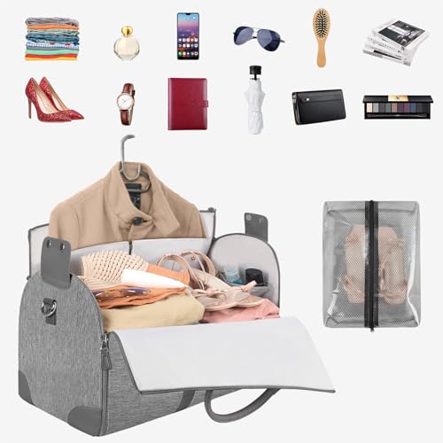 Image of Carry on Garment Bag, Large PU Leather Garment Bags for Travel with Shoe Pouch, Grey, 20.5x10x12.5 inches, Tote