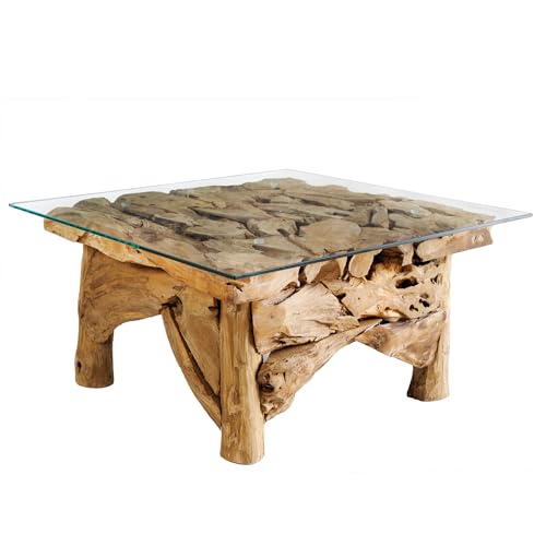 riess-ambiente.de Maritimer Couchtisch Riverside 80cm Teakholz Glasplatte Handarbeit