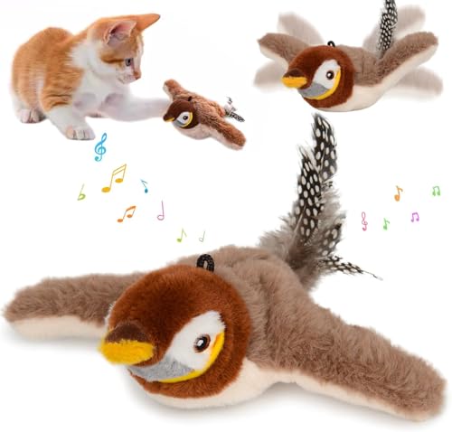 Flapping Bird Cat Toy Interactive Bird Cat Toys for Indoor Cats Simulated Flying Chirping Bird Cat Toys with Catnip Rechargeable Plush Flapping Birds for Kittens Chase Bite Chew