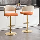 VipDesk Bar Stools Set of 2, Adjustable Swivel Counter Height Bar Stools with Back and Footrest, PU Leather Bar Chairs for Kitchen Dining Room, Orange
