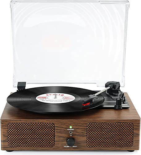 Platine Vinyle Bluetooth, Tourne-Disque Gramophone à l'ancienne avec Haut-parleurs intégrés et entraînement par Courroie USB AVCE 3 Vitesses (café)