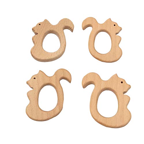 Image of 2pcs Lovely Cartoon Wood Pure Natural Animal Shape Beech Wooden Handmade DIY Necklace Pendant Decorations (Squirrel)