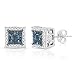 NATALIA DRAKE Sterling Silver 1/4CTW Princess Halo Diamond Earrings (Blue Princess)