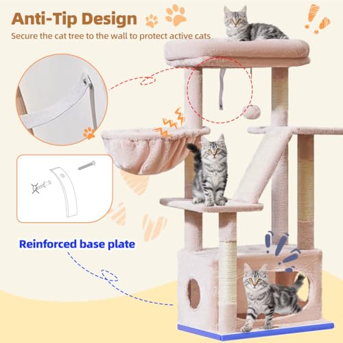 Image of Taoqimiao Cat Tree,38.2-Inch Cat Tower for Indoor Cats,Suitable for Kittens with luxurious cat condo with adjustable baskets and luxurious perch MS029SP Jelly Pink