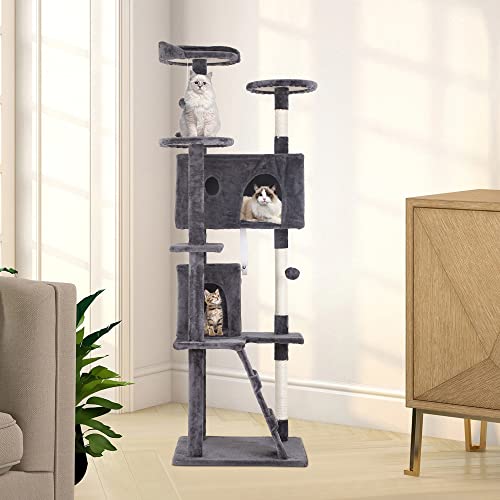Image of BestPet | 70 inch Cat Tree Tower | Light Gray | Sturdy Multi-Level Cat Tree