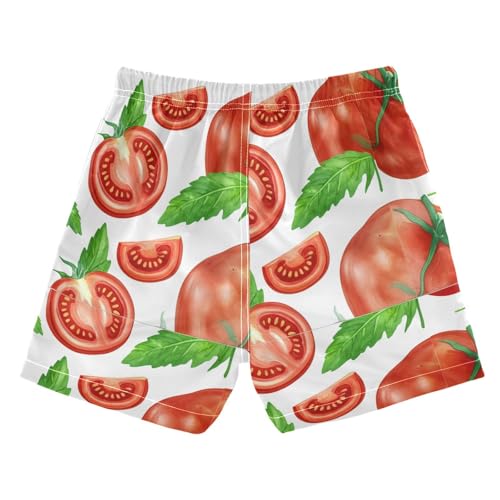 DOMIKING Tomato Slice White Toddler Boys' Swim Trunks Mesh Lining Swim Shorts for Boys Kids Adjustable Waist 2T2