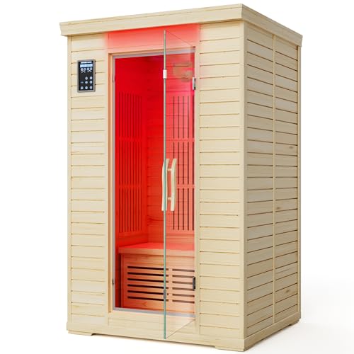 Dravonlab 2 Person Far Infrared Sauna: Home Sauna with Red Light Therapy, 2 Bluetooth Speakers, Traditional Sauna with 7-Color Therapy Light, Low EMF Dry Sauna, Indoor Home Spa (48 x 44 x 77Inch)