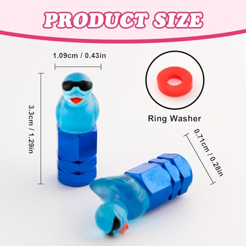 4Pcs Duck Tire Valve Caps, Funny Sunglasses Duck Valve Stem Caps Covers for Wheels, Decorative Cute Tire Valve Caps for Car Accessories (Hexagon Duck Blue)