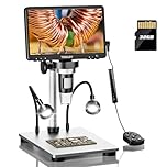 TOMLOV DM9 7" Digital Microscope: 1080P 1200X Coin Microscope Magnifier, 12MP Ultra-Precise Focusing LCD Soldering Microscopes for Adults, PC View, 32GB