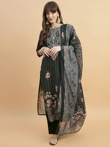 Image of SheWill Kurta Sets for Women - Red Rayon Aari Hand Work with Digital Floral Print Kurta with Pant and Chanderi Dupatta |Stylish Printed Summer Kurti Set