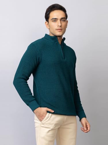 Image of TYSORT Men High Neck Zipper Full Sleeve Waffle Knitted Winter Sweater,Waffle Knit Sweater for Men