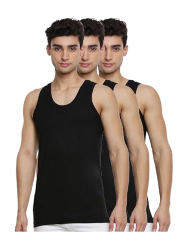 Image of RAMRAJ COTTON Men's Undershirt Vest|Inner Wear Banian|Light Cotton| Black Scoop Neck Sleeveless
