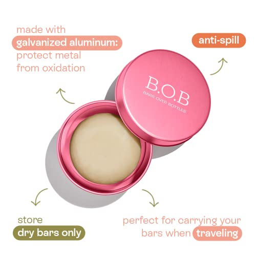 B.O.B BARS OVER BOTTLES Travel Tin Case | Shampoo and Conditioner Storage Container | Travel Size Tins & Soap Saver - 100% Zero Waste | Eco-friendly, Plastic-free | Aluminum | Recyclable | Pink