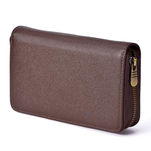 Asvine Fountain Pen Case Genuine Leather Pen Case 10 Divided Slots Coffee Rollerball Pen Holder Handmade Display Organizer Zippered Pouch