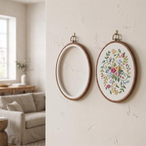Artibetter Lot de 2 Cadres à Broder Ovales en Plastique Imitation Bois 19 X 27,5 Cm, Cercles Légers pour Broderie Point de Croix et Diy, Support Décoration Intérieure Artisanale – vue 3