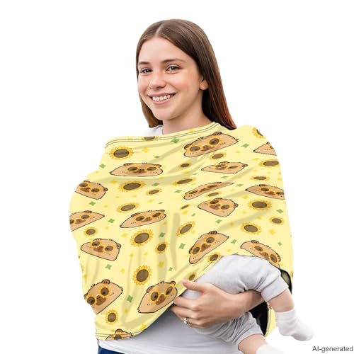 Image of Capybara Nursing Cover Breastfeeding Scarf Multi Use Infant Stroller Canopy for Family Friedns, Lightweight Nursing Cover Up for Breastfeeding