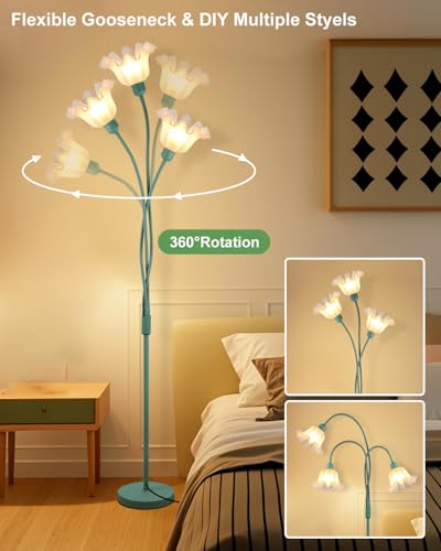 Image of Lightdot Flower Floor Lamp for Living Room Modern Tree Floor Lamp with DIY Branch Goosenecks, Green 3-Light Standing Lamp with Bulb&b5Lbs Heavy Base for Bedroom /Kids Room /Sofa Beside /Corner Decor