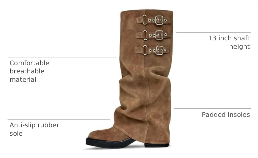 Image of ClassicSter Fold Over Knee High Boots Slouch Boots for Women Chunky Goth Platform Boots,2 inch Heel Wide Calf Long Boots Square Toe Riding Boots