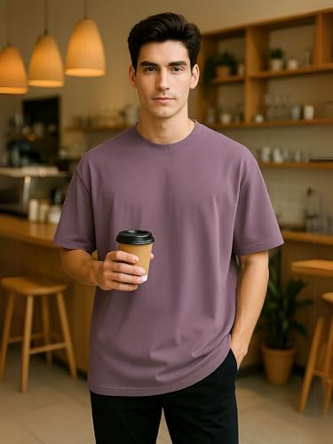 Image of Nobero 100% Cotton Oversized T Shirts for Men Stylish | Oversized Fit | Solid T Shirts for Men 180 GSM Combed Cotton | Round Neck Half Sleeve