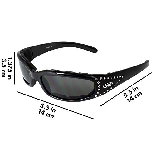 Global Vision Eyewear Marilyn 3 Womens Motorcycle Sunglasses With Eva Foam Padding Bling (Black Frame Smoke Lens) #TOP6