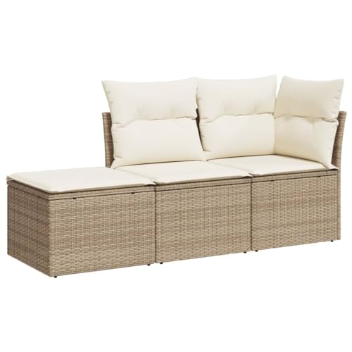 vidaXL Juego de Sofás de Jardín con Cojines 3 pzas, Asientos de Exterior, Sofás Modulares, Conjunto de Muebles de Terraza Balcón, Ratán PE Beige