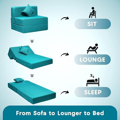 Image of Amazon Brand - Solimo 1 Seater 3 * 6 Jute Fabric Washable Cover Sofa Cum Bed with 1 Cushion 1 Seater Double Foam Fold Out Sofa Cum Bed (Finish Color - Sky Blue Delivery Condition - Pre-Assembled)