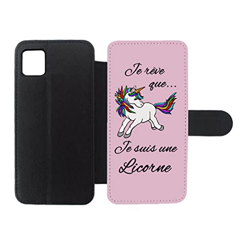 Etui cuir pour Samsung Galaxy A22-5G housse motif licorne avec fermeture magnétique