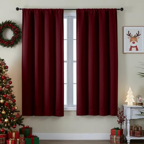 Image of Simplebrand Ava Burgundy Blackout Curtains for Bedroom 63 Inch Length 2 Panels Set, Nursery Thermal Insulated Energy Saving Rod Pocket Window Treatment Curtains Blackout Drapes, W40 x L63 Inch