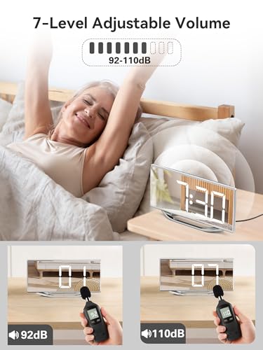 Image of Digital Clock for Living Room, Slim LED Mirror Digital Alarm Clock with 2 USB Ports, Dual Alarms, 12 /24H, Large Display with Diming Mode, Modern Electronic Clock for Bedroom Home Office Desk Decor