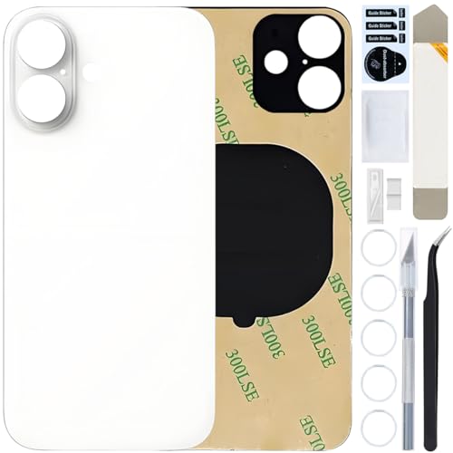 ZHUROUPU Cubierta trasera de cristal de repuesto para iPhone 16 con adhesivo preinstalado, para iPhone 16 de 6.1 pulgadas, accesorios de cubierta trasera de vidrio sin logotipo, kit de herramientas de
