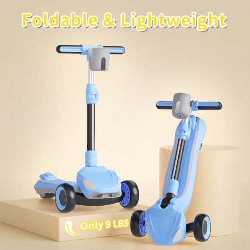 Image of SIMATE Electric Scooter for Kids Ages 3+, 3 Wheel Balance Scooter, 3 Adjustable Heights, Foldable & LED Display & Thumb Throttle, Long Battery Life, Full Body Lights Up, Gift for Kids Boys Girls