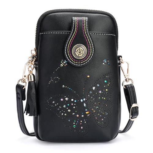 Image of KITEVIUN Small Crossbody Bags for Women, Lightweight Mini Cute Cell Phone Purse for Women with Tassel Shining Butterfly