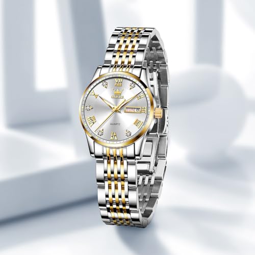 Image of OLEVS Watches for Women Diamond Luxury Waterproof Stainless Steel Day Date Dainty Analog Quartz Womens Watches for Small Wrists A Thoughtful Gift for Mother's Day,Birthdays or Anniversaries