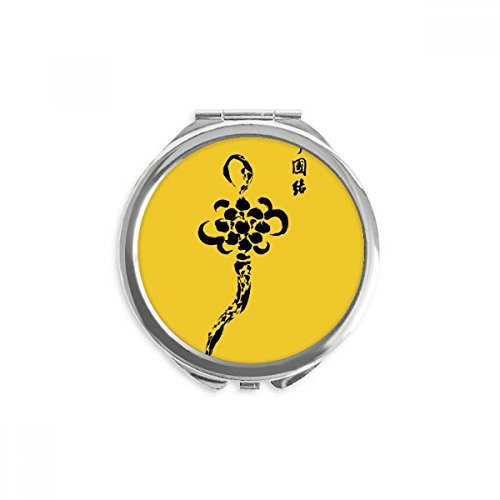 Miroir maquillage de poche rond peinture à l'encre noeud chinois