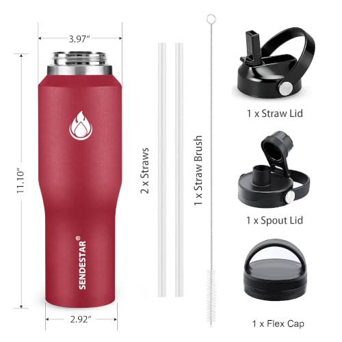 Image of SENDESTAR 40oz Water Bottle Wide Mouth Stainless Steel Vacuum Insulated Double Wall with Straw Lids Fit in Any Car Cup Holder