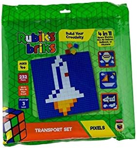 Strictly Briks Rubiks Briks 2x2 Transport Pixel Set | STEM Toys from Inventor of Rubik's Cube | 4-in-1 Mosaic Art | Space Shuttle, Balloon, Boat, Plane | 32x32 Baseplate & 232 Brick Tiles