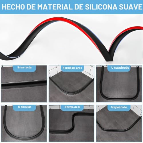 Miniatura 4 de Zyiphor 2m Barrera Agua Ducha, Barrera De Agua Para Ducha Flexible Y Cortable, Borde Plato Ducha Autoadhesivo, Perfil Silicona Duchapara Cocina Baño Separación En Seco Y Húmedo Negro