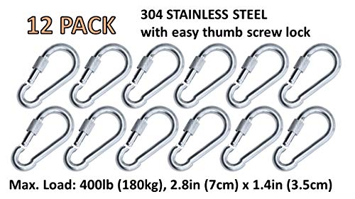 Branded Boards Heavy Duty Stainless Steel Thumb Screw Closure Carabiner Spring Snap Clip Link Hooks. 200-400lb Load. 6 Packs and 12 Packs (7cm-12-Pack-Silver) by Branded Boards - Used condition - Image 2