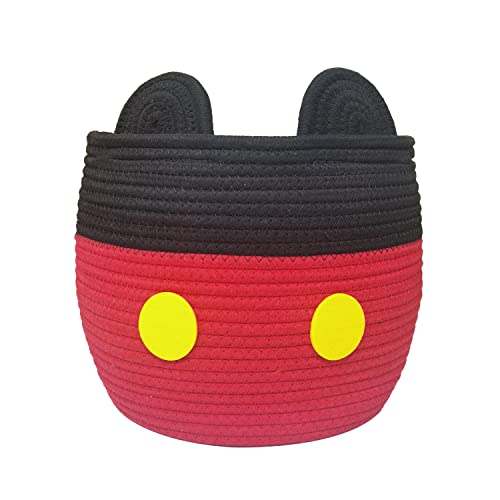 Image of BEZJIXHH Red Mouse Baby Basket Toy Storage Basket Cotton Rope Woven Basket Nursery Hamper Bin with Handles,Nursery Toy Organizers for Living Room, Bathroom -10.5"x10.5"x9.5" (Red)