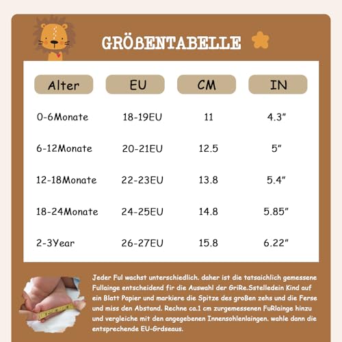 IceUnicorn Krabbelschuhe Baby Lauflernschuhe Jungen Weiche Leder Babyschuhe Kleinkind Lederschuhe mädchen Babyhausschuhe(Gelbbrauner Löwe,12-18)