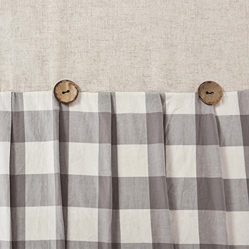 Dosly Idées Linen Button Farmhouse Shower Curtain,Linen And Cotton Fabric,Pleated Gray And White Buffalo Plaid Checked Pattern,Country Style,72X72 In #TOP1