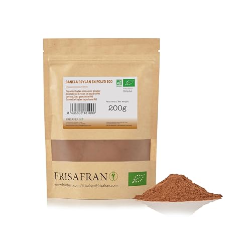 FRISAFRAN | Canela de Ceilán en polvo ECO | Canela Ceylan en polvo | Canela molida | Digestivo | especia natural | Combate la fatiga | ceylan | Canela en polvo | sin aditivos | Origen Sri Lanka | 200g