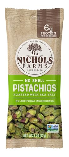 Image of Nichols Farms Pistachios - Fresh Roasted No Shell Pistachios, Nutrient Rich Nuts Snack Packs, Non-GMO, California Grown, Healthy, Wonderful Tasting, Single Serve Multi-Pack - Roasted with Sea Salt