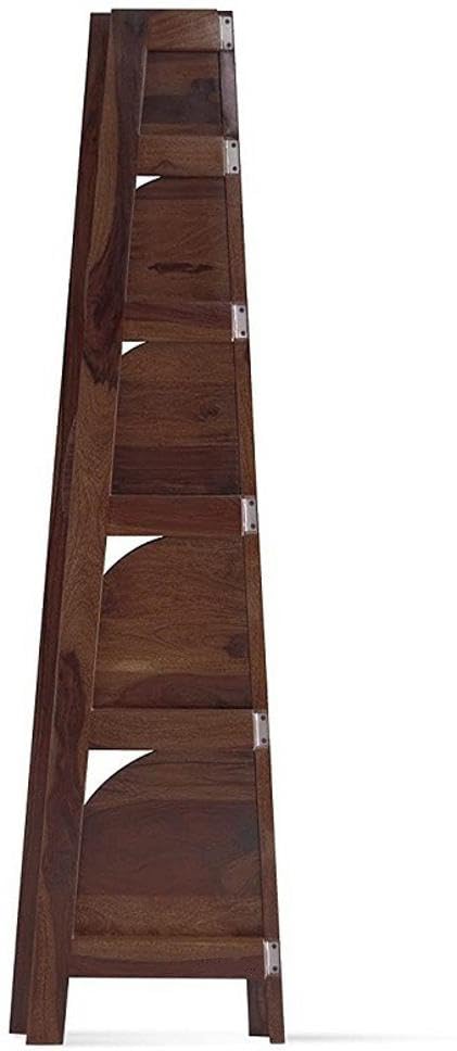 Image of Solid Sheesham Wooden Corner Bookshelf for Living Room Floor Standing Corner Book Shelf 5 Tier Ladder Cabinet Corner Shelf for Home Decor|Bookshelf for Home | Rosewood, Walnut