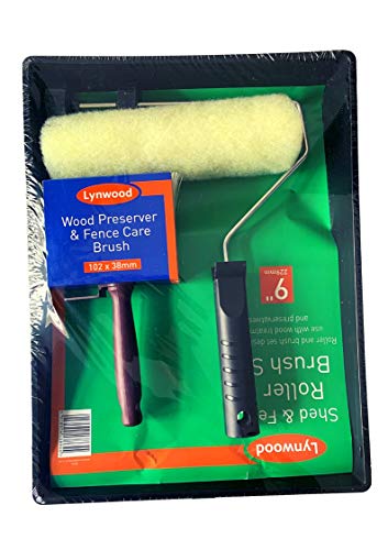 Lynwood 3-teiliges Set für Schuppenzaun, Holzfarben, mit Tablett und Pinsel, für Holzschutzmittel und Behandlungen, 22,9 cm